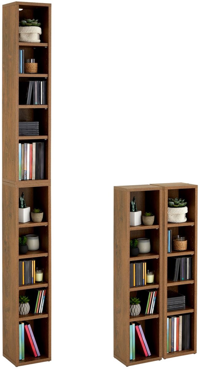 CD DVD-rek CHART met 10 vakken, CD-standaard opbergruimte in donkerbruin eiken look voor maximaal 160 CD's, 20x186,5 cm (breedte x hoogte) - hoofdafbeelding