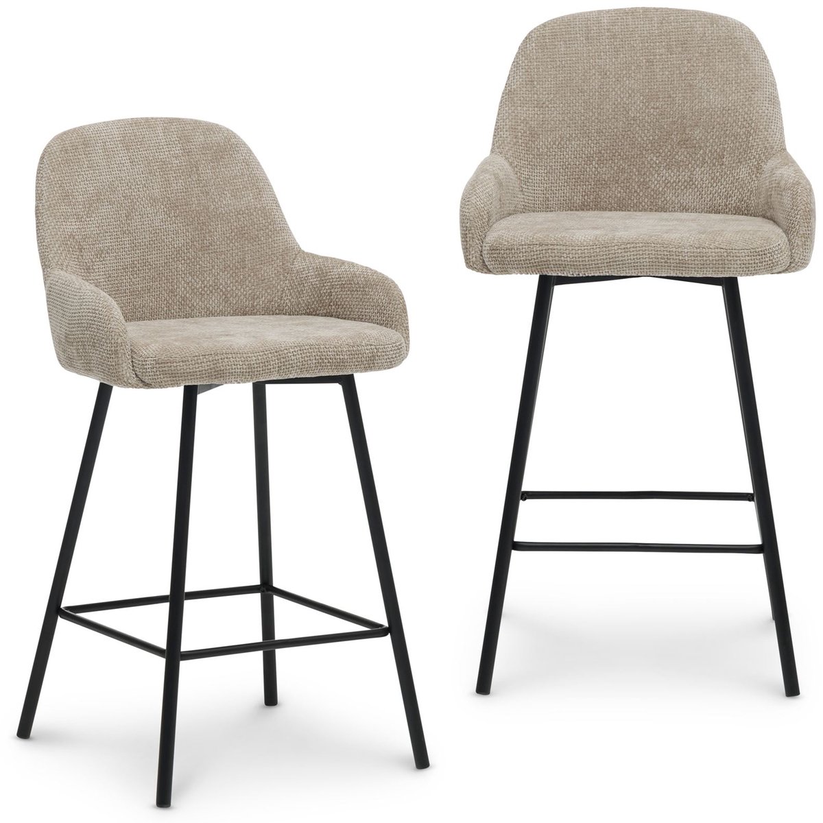 Barkrukken VIVIANNE, set van 2, gestoffeerd – beige