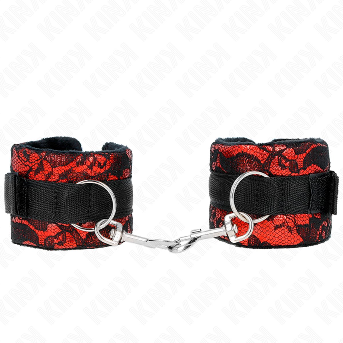 Kink - Short Velvet Lace Wrist Restraints And Nylon Bind Red / Black 23 X 6.5 Cm