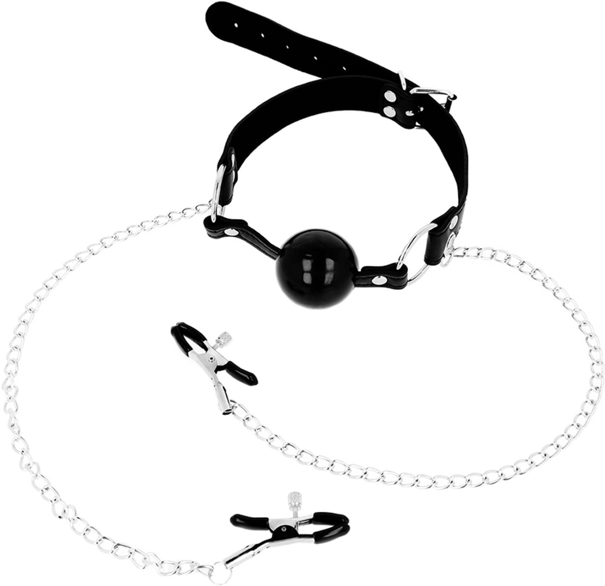 Ohmama Fetish Black Ball Gag With Nipple Clamps