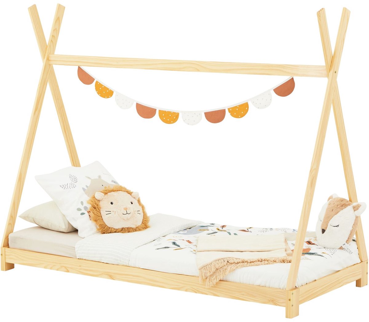 Tipi bed ELIN van massief grenen in 90 x 190, kinderhuisbed met dak, modern Indiaas speelbed voor kinderen, natuurlijke sfeer