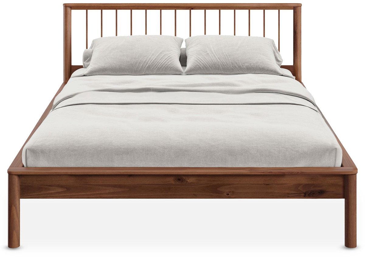 APOANA massief houten bed 140 x 190 cm, kastanje - tweepersoonsbed inclusief lattenbodem, hoofdbord 94 cm hoog, stabiele middenstijl met 3 steunvoeten, insteekdiepte lattenbodem 10,5 cm