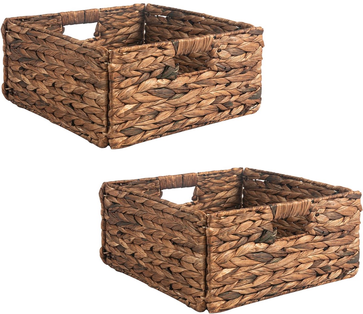 Opbergmand LANZI set van 2 bruin - geweven van waterhyacint, opbergdoos, organizer gemaakt van waterhyacint, opvouwbaar met handgrepen, opbergmand 32 x 15 x 32 cm - belangrijkste afbeelding