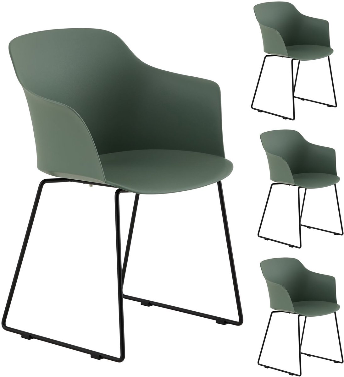 FORO tuinstoel in groen in een set van 4 gemaakt van kunststof en aluminium, weerbestendig en UV-bestendig, eenvoudig en stijlvol ontwerp