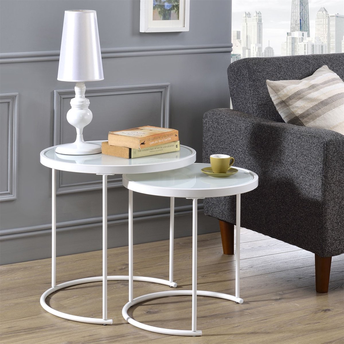 Salontafel LEYRE in een set van 2 moderne ronde designs in wit