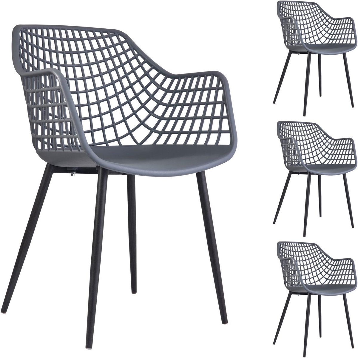 Tuinstoelen LUCIA, set van 4, van kunststof - donkergrijs