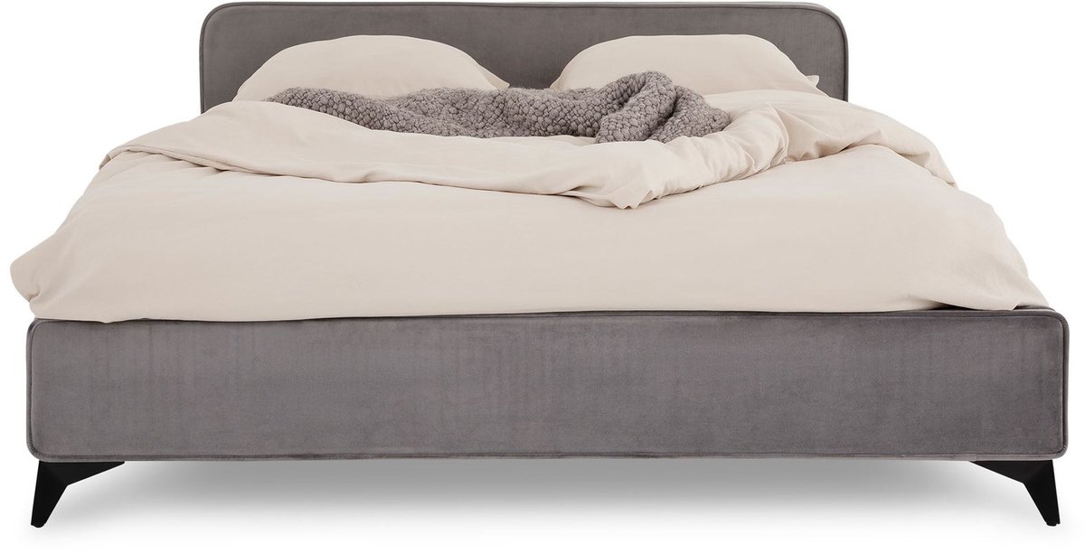 IDIMEX Gestoffeerd bed LAVORO 140x200 cm met lattenbodem & fluweel – grijs