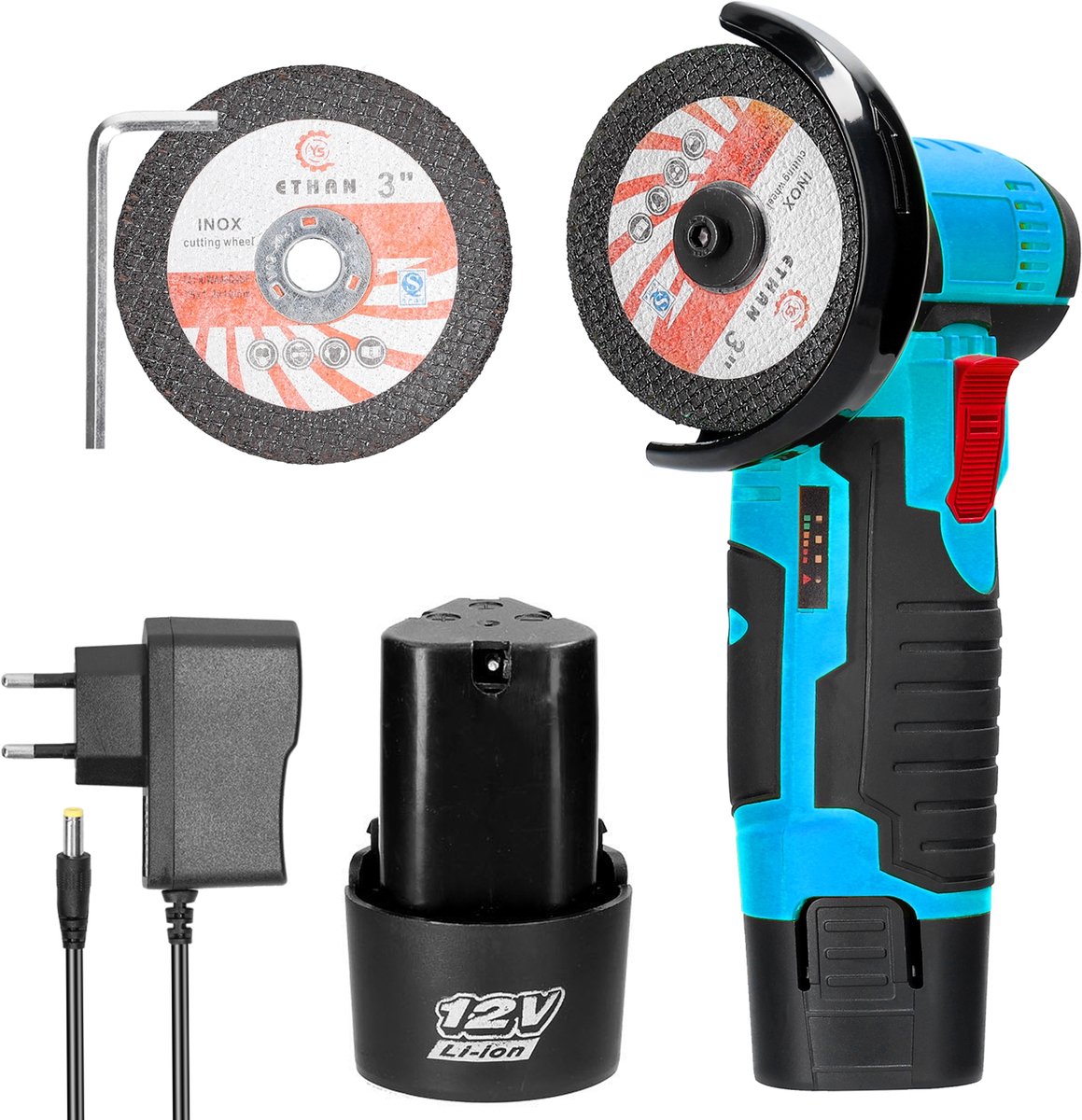 Accu Haakse Slijper 12V – 75mm Mini Slijpmachine – 19.500 RPM Krachtig – 2 Accu’s – Metaal & Tegel Snijden