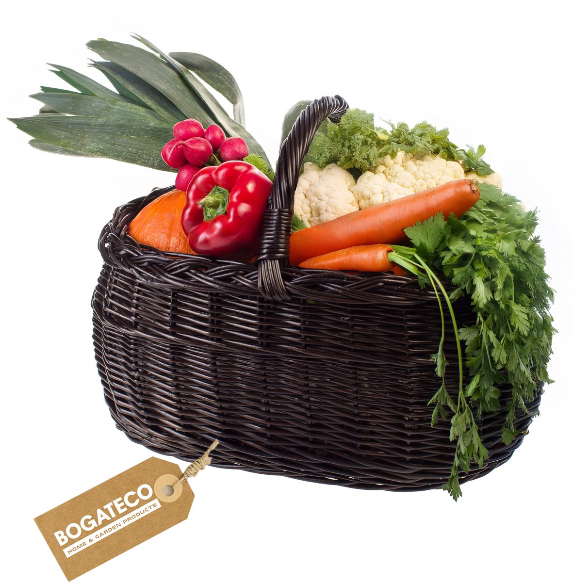 BOGATECO Handgevlochten Boodschappenmand van Wilgen - 45 x 30 x 35 cm - Ruime Riethandmand & Cadeaumand - Kleurkeuze