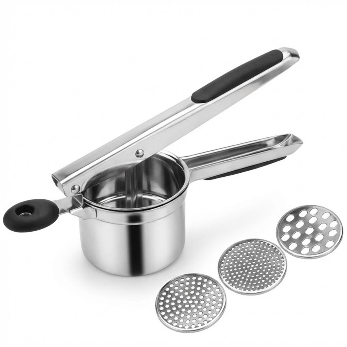 Somstyle Pureeknijper Set - Aardappelpers met 3 Schijven - Pureestamper RVS - Zilverkleurig