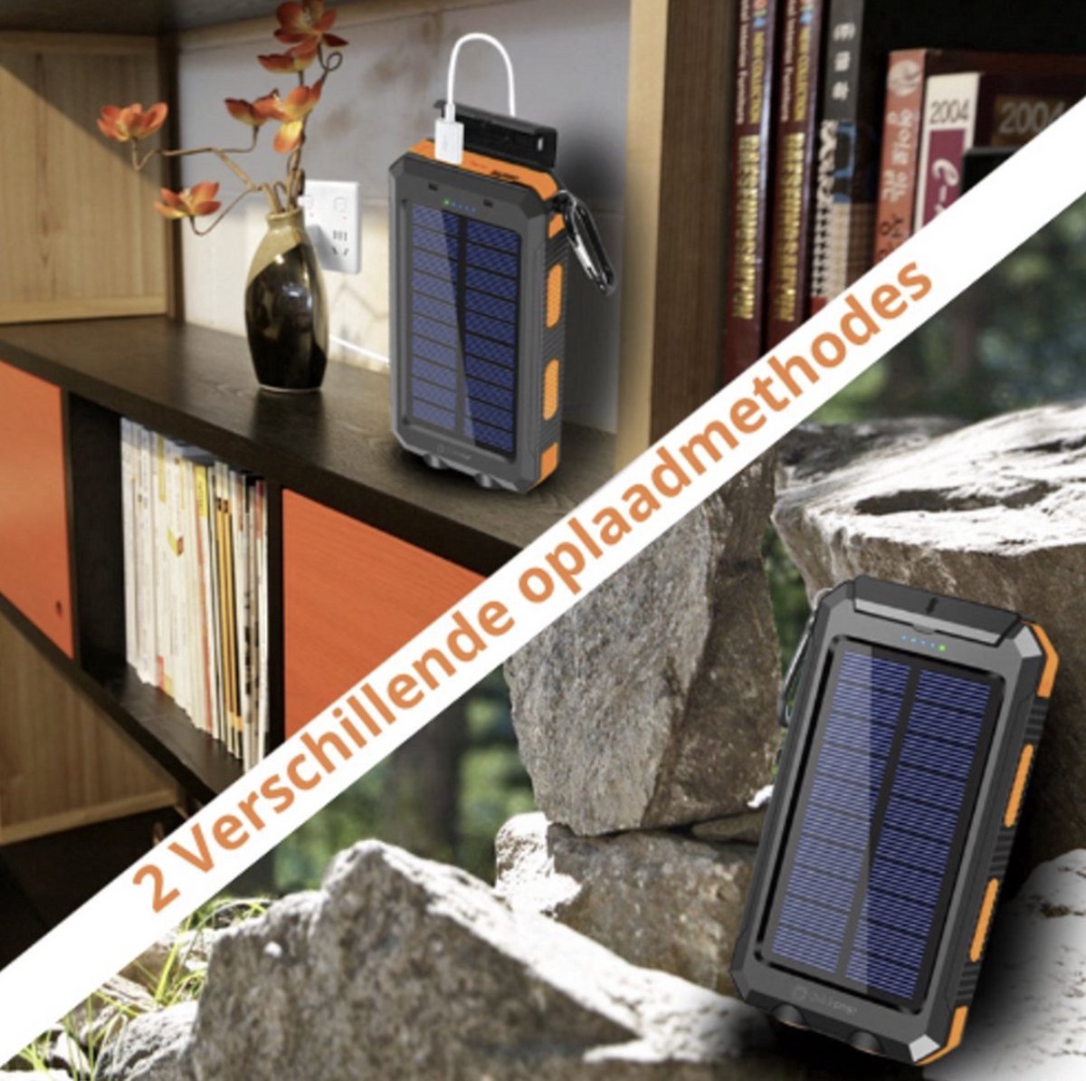 Solar Powerbank 20.000 mAh – Draagbare Oplader 3-in-1 – Zonne-energie – Waterdicht & Schokbestendig – Snelladen USB/USB-C – Powerbank met Zaklamp – Camping, Outdoor & Vakantie - QuickPrep – foto 6