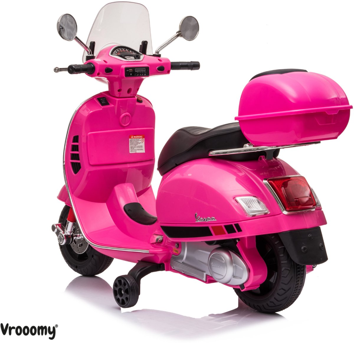Vespa GT Full Option Elektrische Kinderscooter 3 tot 6 jaar – Officieel Gelicentieerde Kinder Vespa met Kofferbak & Verwijderbare Zijwieltjes – Li-ion Kindermotor met Kunstlederen Zitje, MP3 AUX & USB – Roze — afbeelding 2