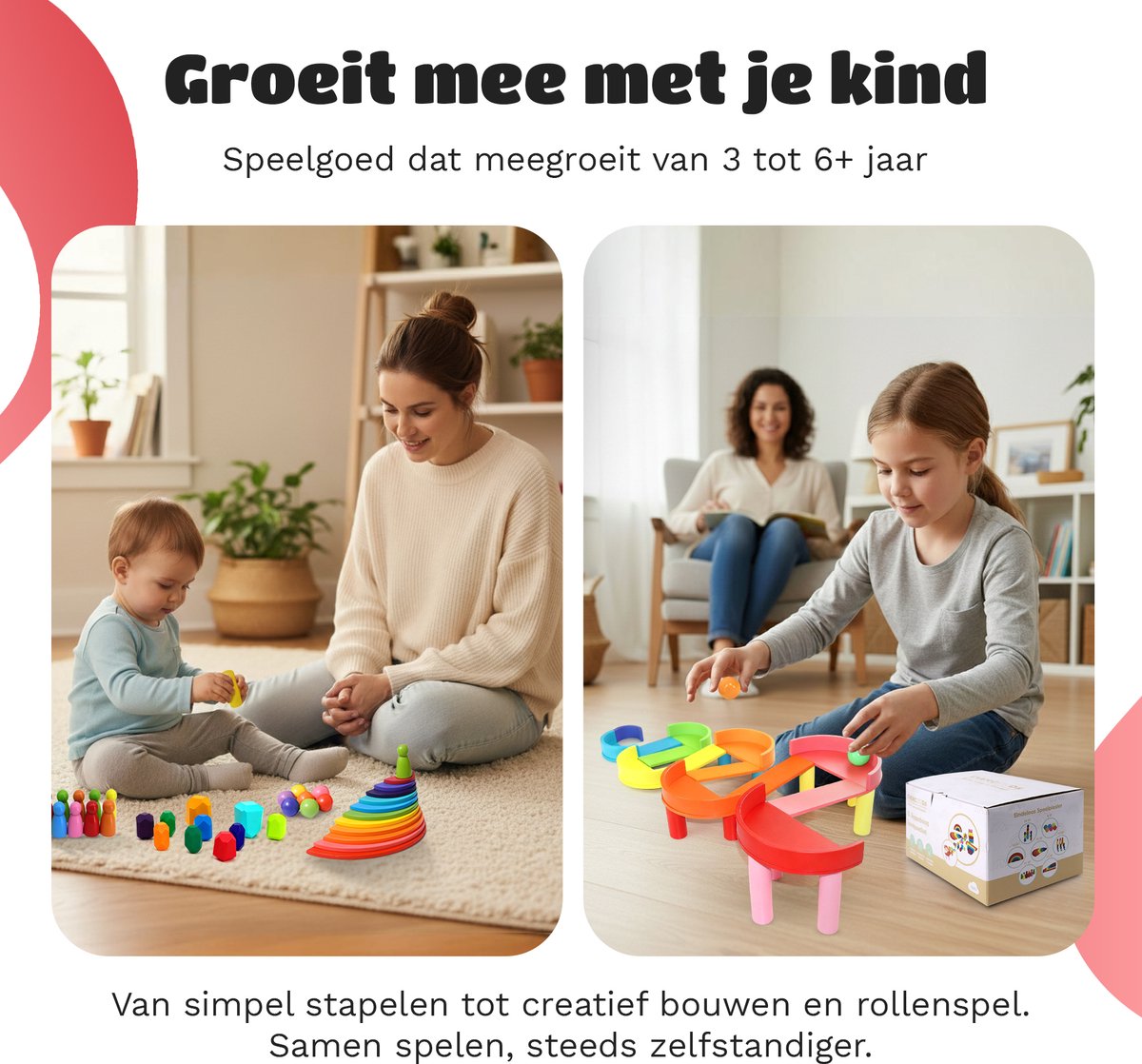 EverGoods XL Regenboog Speelgoed - Montessori Speelgoed- Educatief Speelgoed - Sensorisch Speelgoed - Houten Blokken - Stapelstenen - Incl. Opbergzakje — afbeelding 7