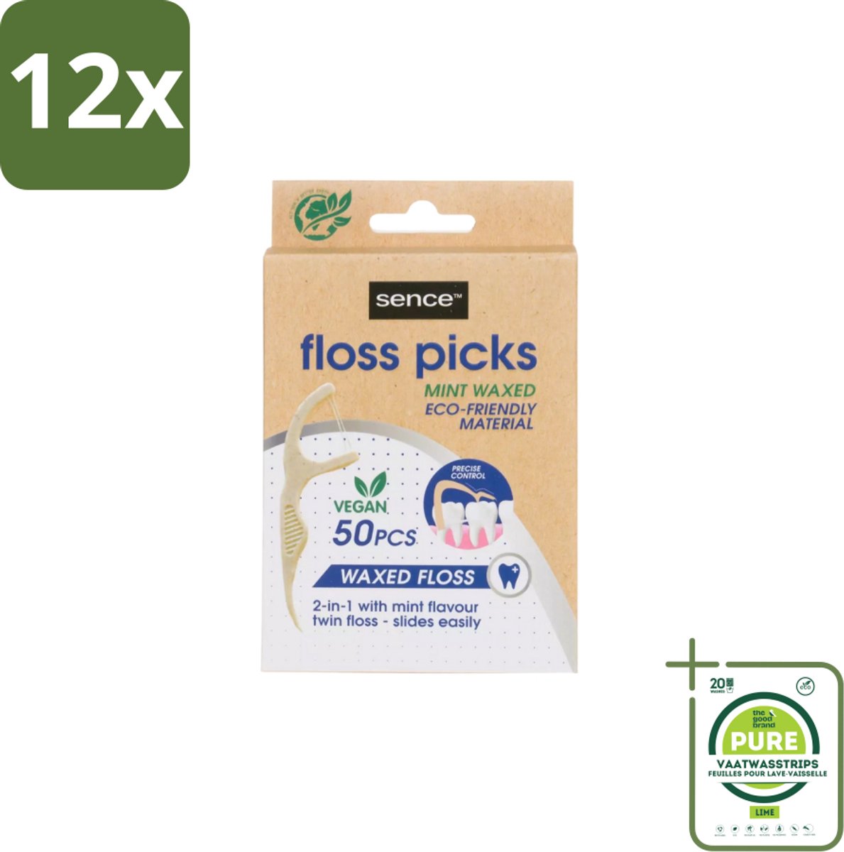Sence – Flosser – Fresh 2-in-1 Bamboo – 50 Flossers - Voordeelverpakking - 12 stuks - Mondverzorging - Flosser