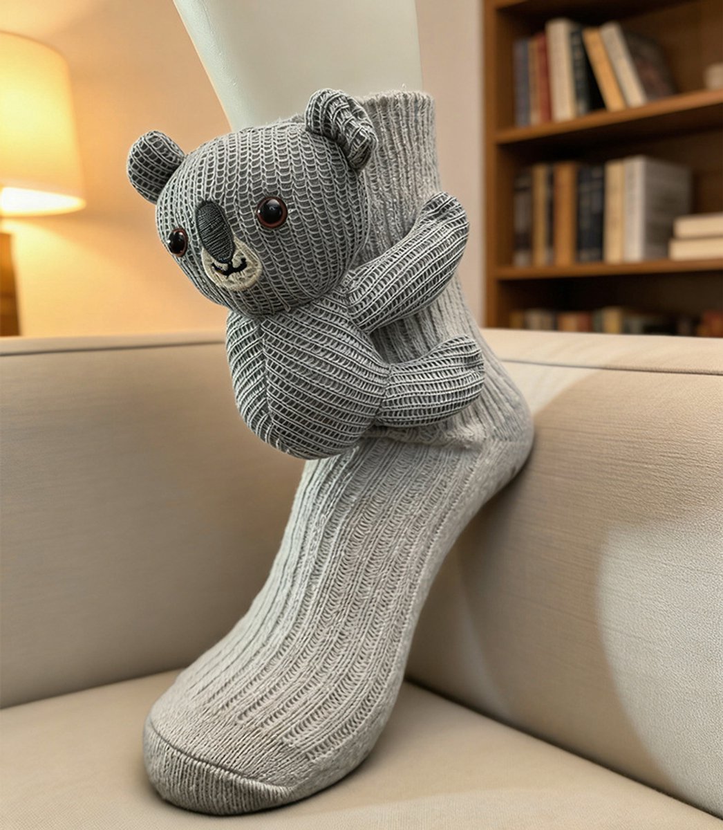 Kraftverdia – Sokken dames - 3D Dieren Sokken – Gebreide Koala Sokken – Warme Wintersokken – Eén Maat - Casual katoenen sokken