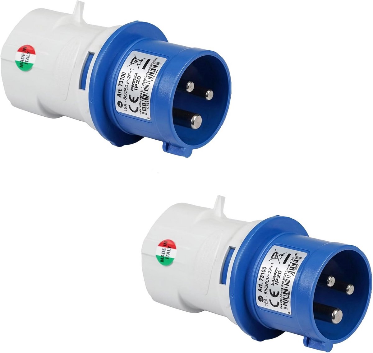 Set van 2 Industriële CEE-stekkers 16A met Veiligheidsaansluiting voor Camping en Bouw