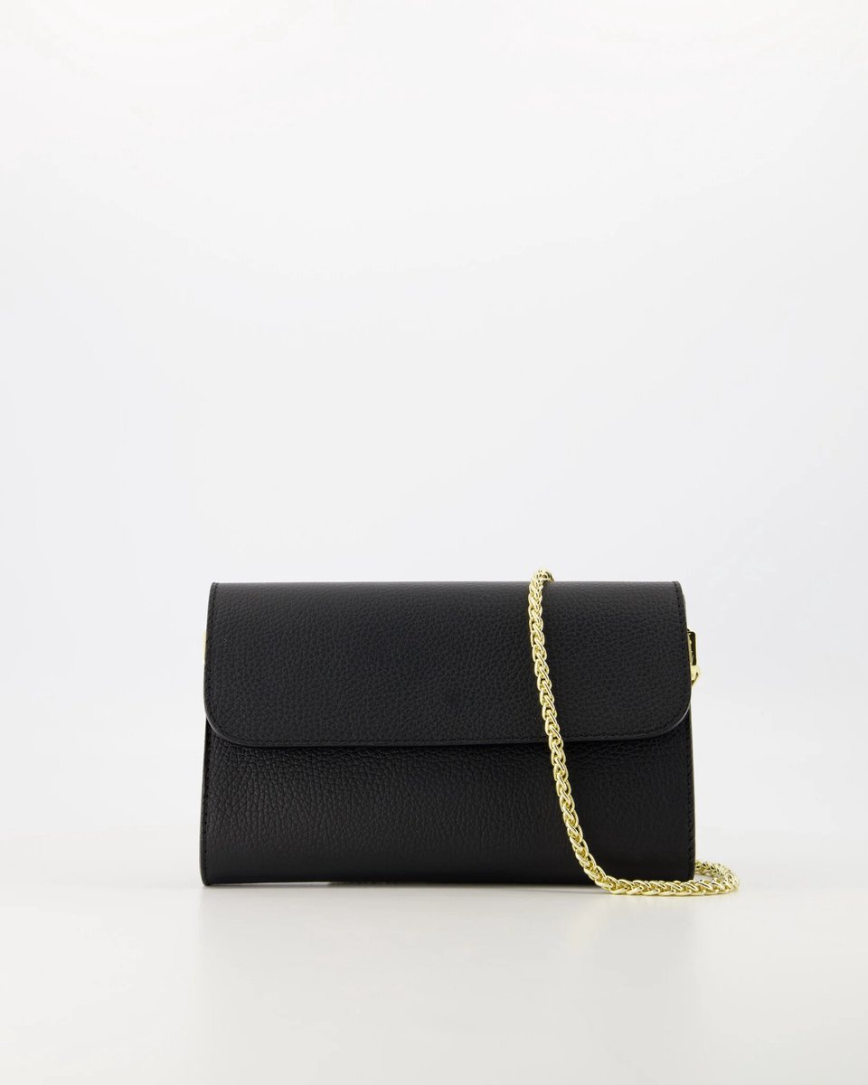 tasje - zwart-leer -clutch /crossbody- nieuw - goudkleurig hengsel