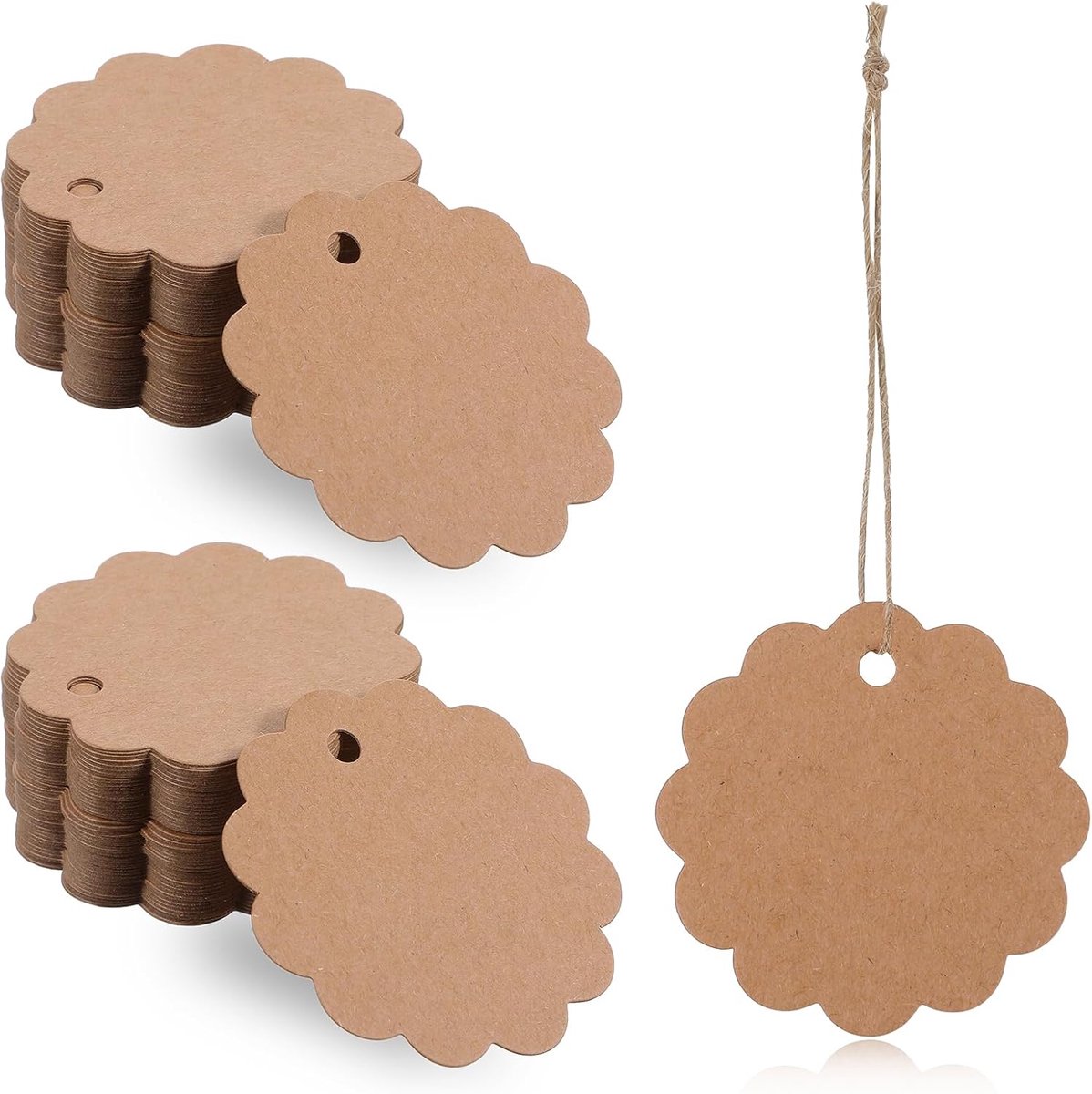 Imperatoris - Cadeau Tags - Labels - Kado Etiketten - Kraftpapier - Bruin - Karton aan touwtjes - 100 stuks Hangerlabels - 6 x 6 cm - met jutetouw van 20 meter lang