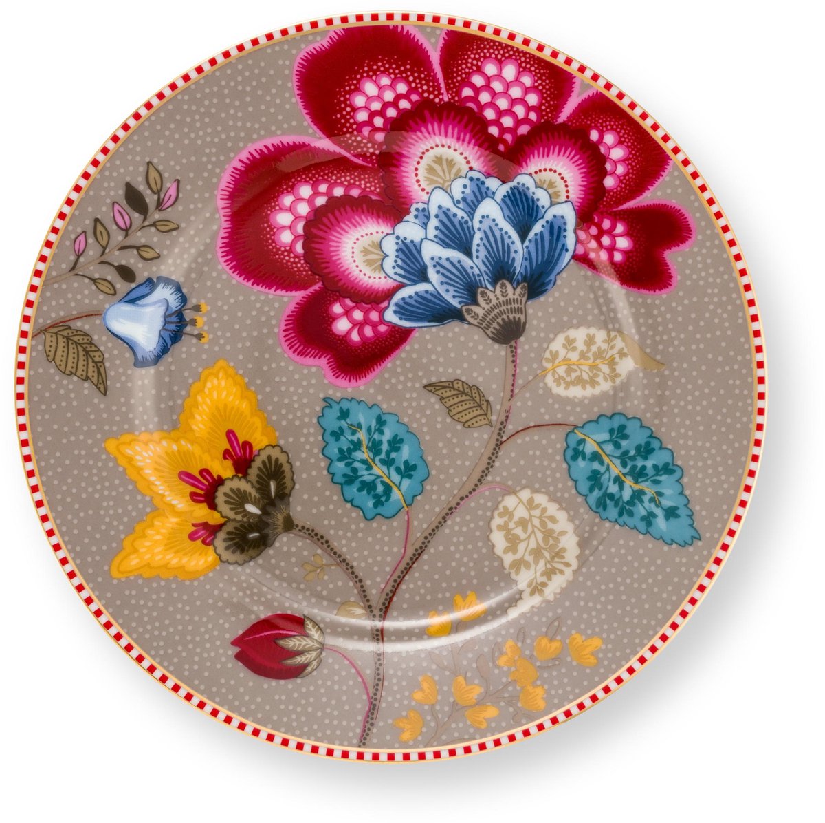 Pip Studio - Gebaksbord Blooming Tales - Bruin met bloem - Gouden randje