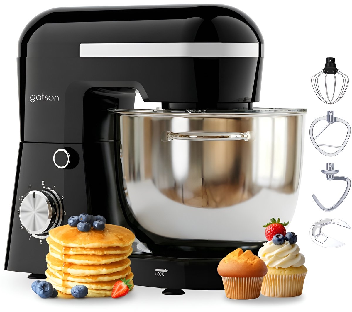 Gatson 1500W Keukenmachine - 10 Snelheden - 5L Mengkom - Dubbele Handvat - Keukenrobot - Keukenmixer - Foodprocessor