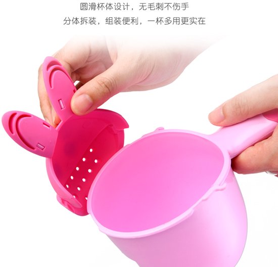 Set van 2 kindershampoobekers, shampoolepels, babybadbekers, shampoosets voor peuters (groen, roze) — afbeelding 4
