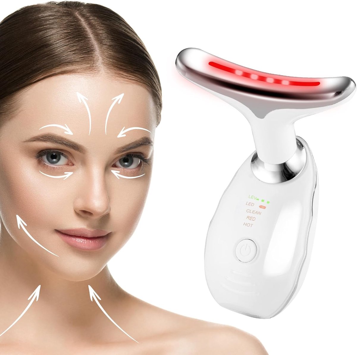 Elektrische Gezichts- en Nekmassager met 7 LED-Kleuren – Anti-Rimpel Massageapparaat met Warmte en EMS Lifting