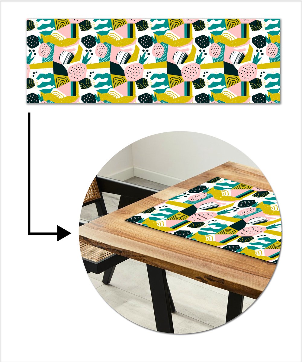 Tafelloper 150x50 cm - Tafelmat vinyl Tropisch - Abstract - Ananas - Geel - Groen - Roze - Tafeldecoratie - Tafelversiering - Keuken decoratie - Tafel versiering
