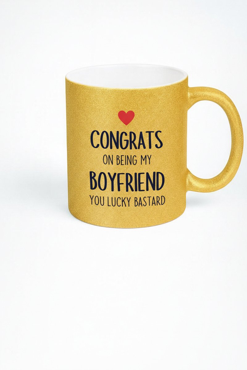 Grappige Glitter Gouden Mok 'Lucky Bastard' voor Vriend - Cadeau Boyfriend