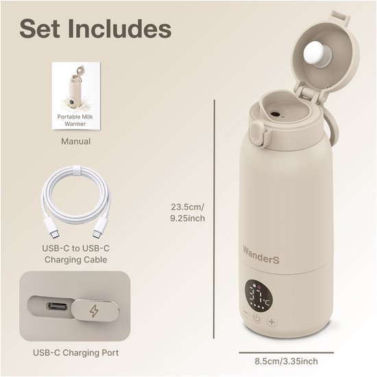 Draagbare Flessenwarmer Onderweg van WanderS - 500ML Draadloze Thermosfles met Temperatuurregeling, Ingebouwde Sterilisatiefunctie, 316L RVS, USB-C Opladen, Waterbestendig & Veiligheidsvergrendeling van Merkloos — afbeelding 4