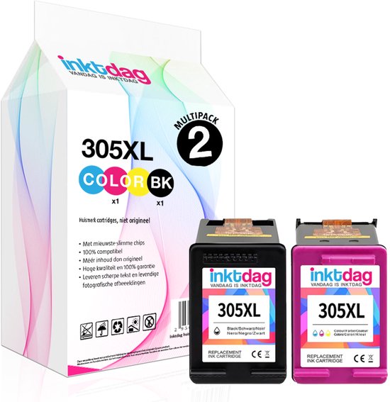 Cartouches d'encre INKTDAG pour cartouches d'encre HP 305 XL Noir & Couleur – Haute Capacité – Pour HP DeskJet 2700 2710 2720 2722 DeskJet Plus 4100 4120 4130 Envy 6000 6010 6020 6032 Envy Pro 6400 6400 644