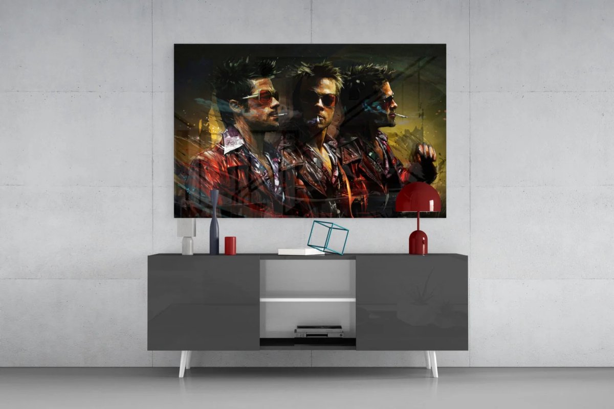 Glasschilderij – Stoere Mannen Portret Illustratie – Urban Art Stijl – Moderne Wanddecoratie - 90 x 60 cm