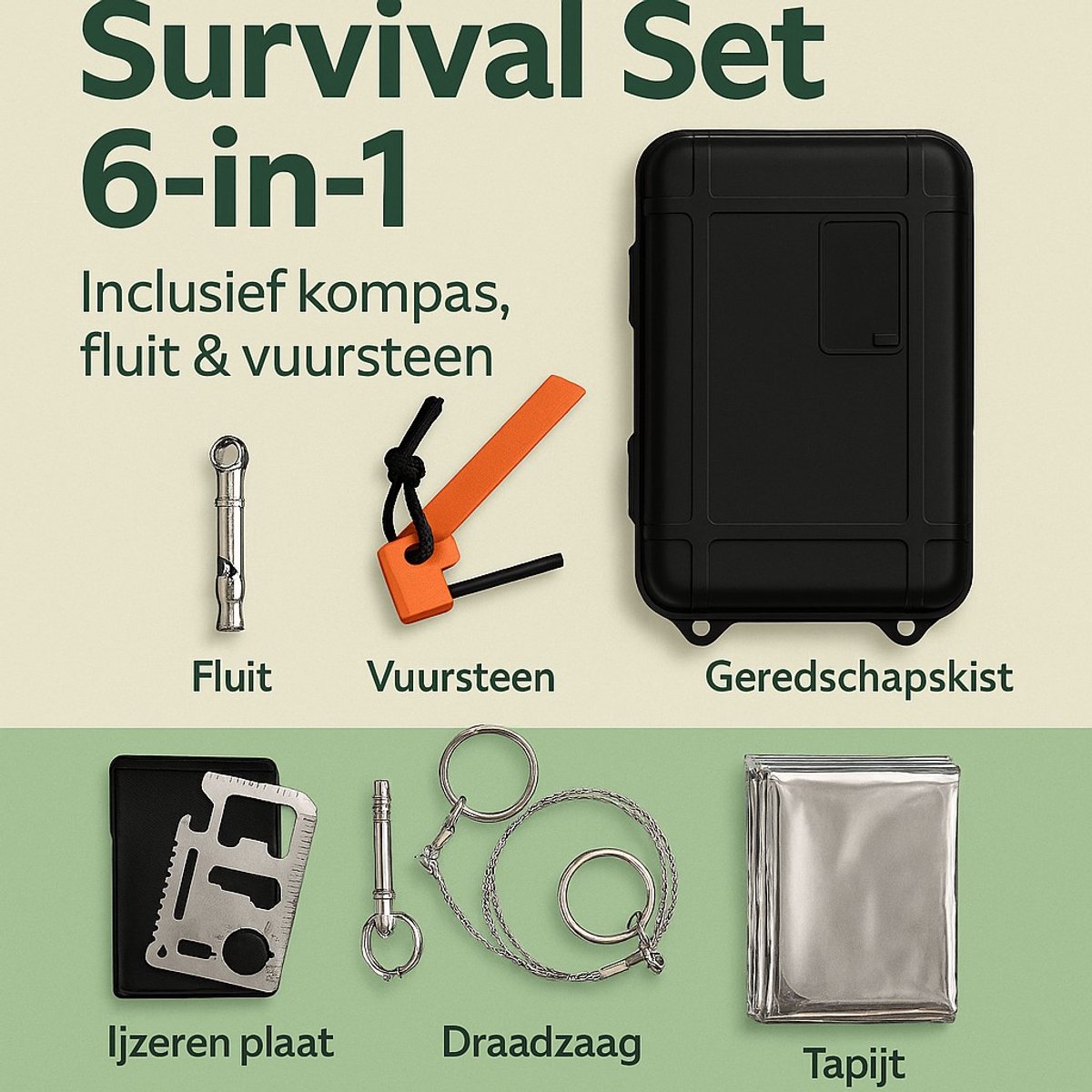 6 in 1 Survival Kit – Compacte Outdoor Noodset