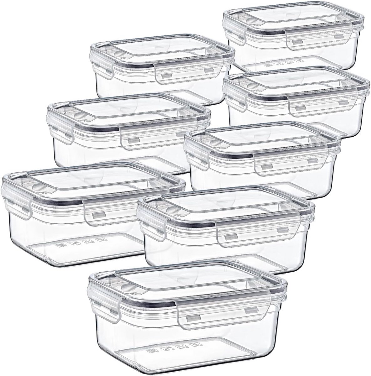 Set van 8 Luchtdichte Vershouddozen met Clips, 2,5 Liter, Stapelbaar en Vaatwasmachinebestendig