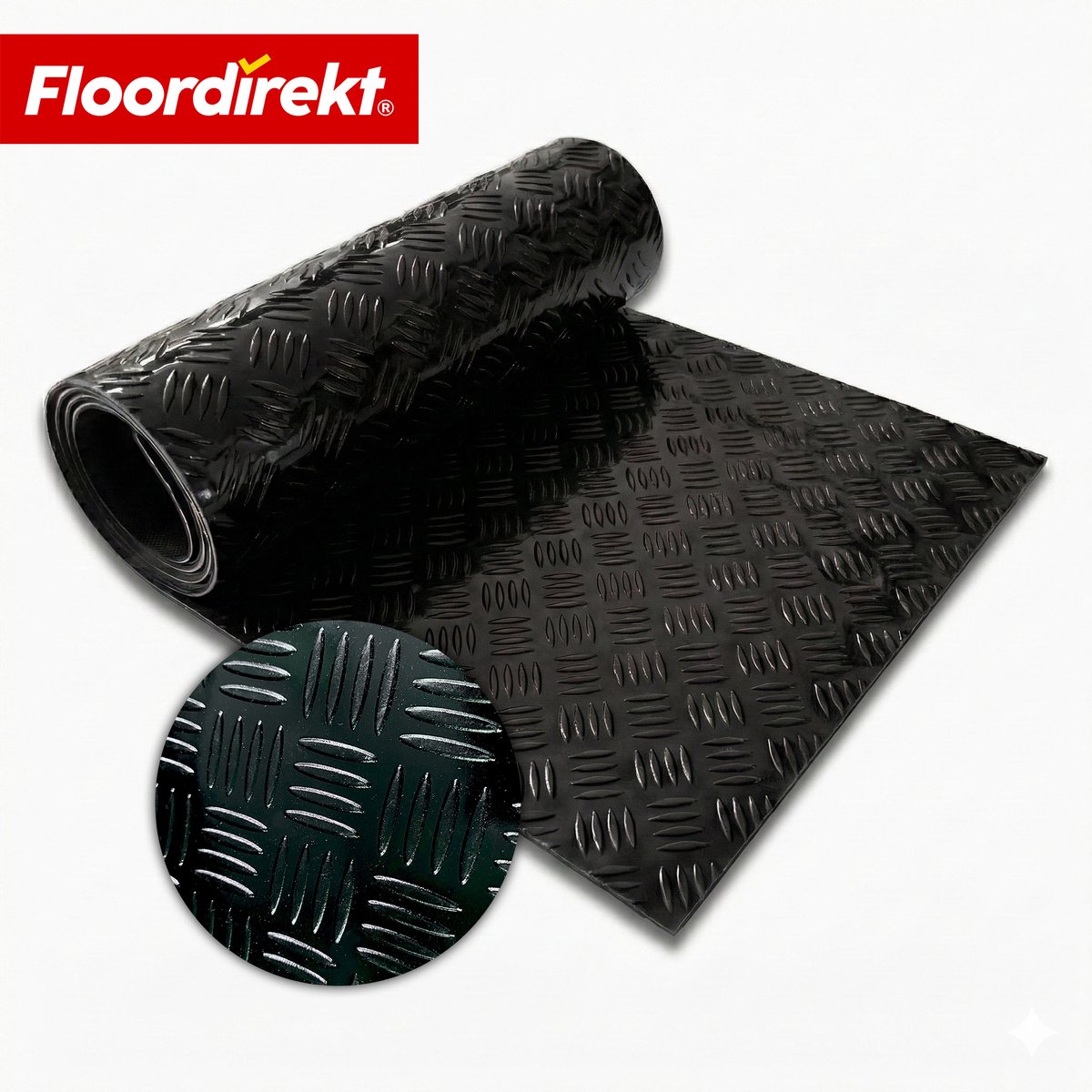 Floordirekt PVC-vloerbedekking Bullet - Gekarteld Plaatstaal-Look - Zwart - 110 x 250 cm - Antislip & Onderhoudsvriendelijk - Per meter - Op maat Gesneden - Verschillende Kleuren Beschikbaar