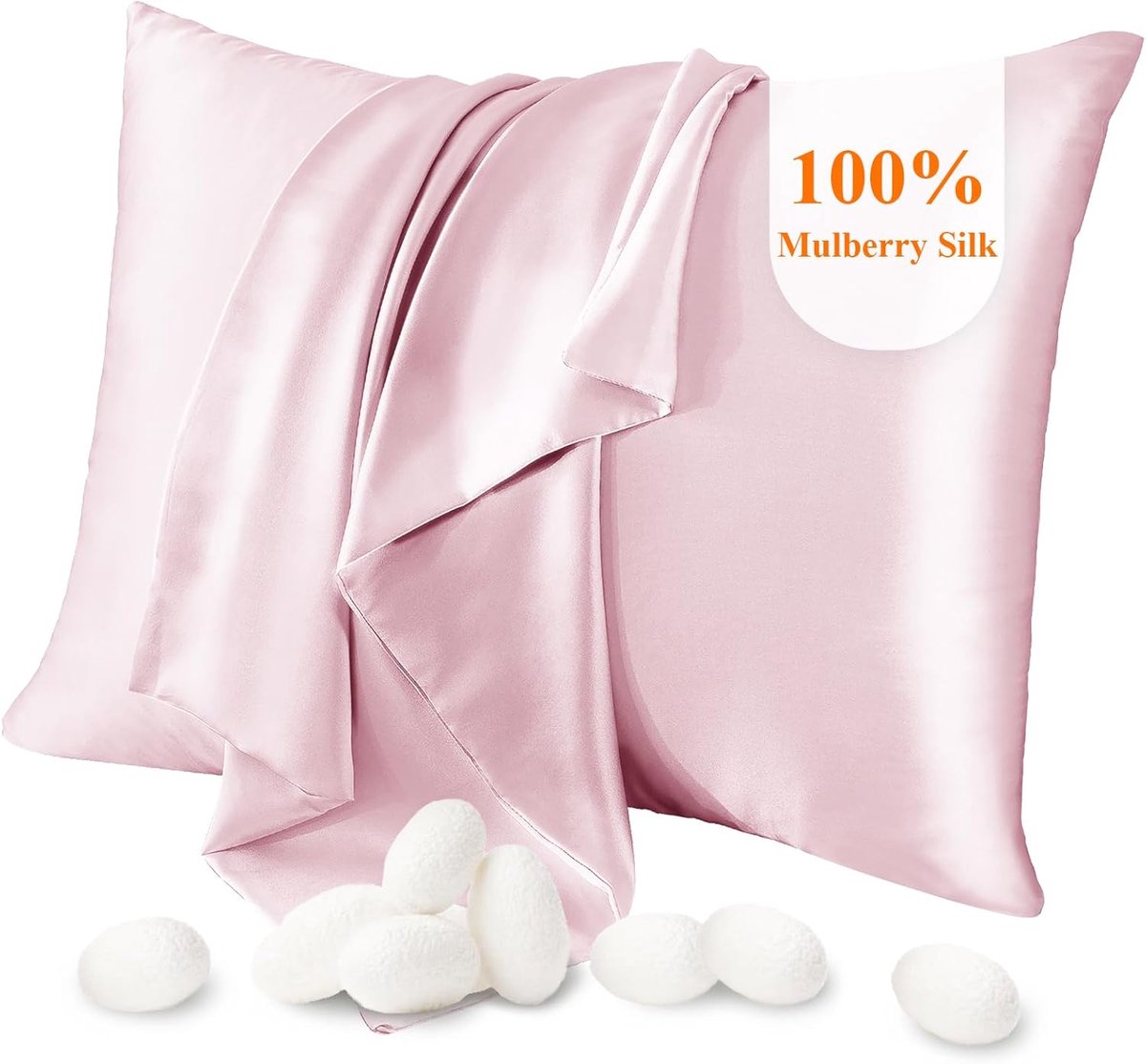 Famanu Kussensloop - voor haar en huid - pure moerbeizijde aan beide kanten - 21 momme - draadtelling 600 - verborgen ritssluiting - hypoallergeen - zacht en ademend - roze - standaard: 51 x 66 cm - 1 stuks White