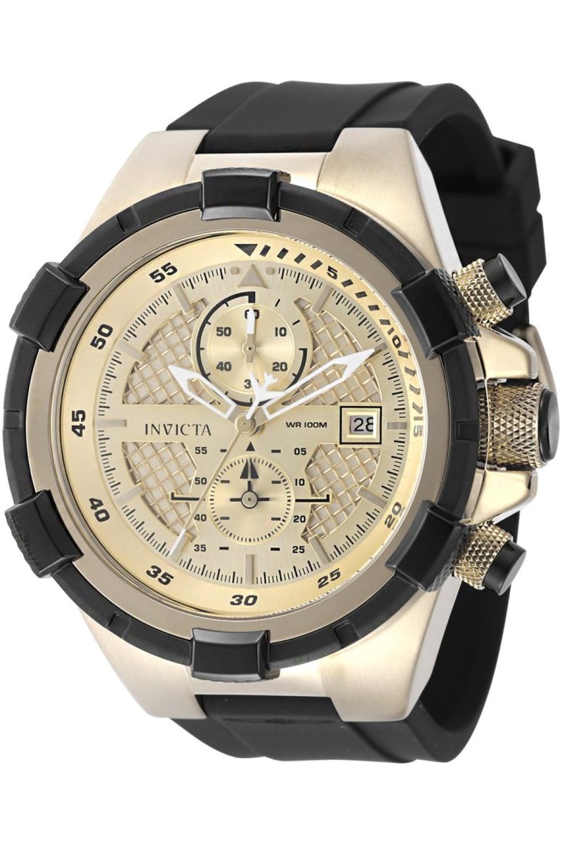 Invicta Aviator 50121 Heren Horloge - Waterdicht - Analoog - Quartz Uurwerk - Roestvrij Staal met gouden Wijzerplaat - 51mm