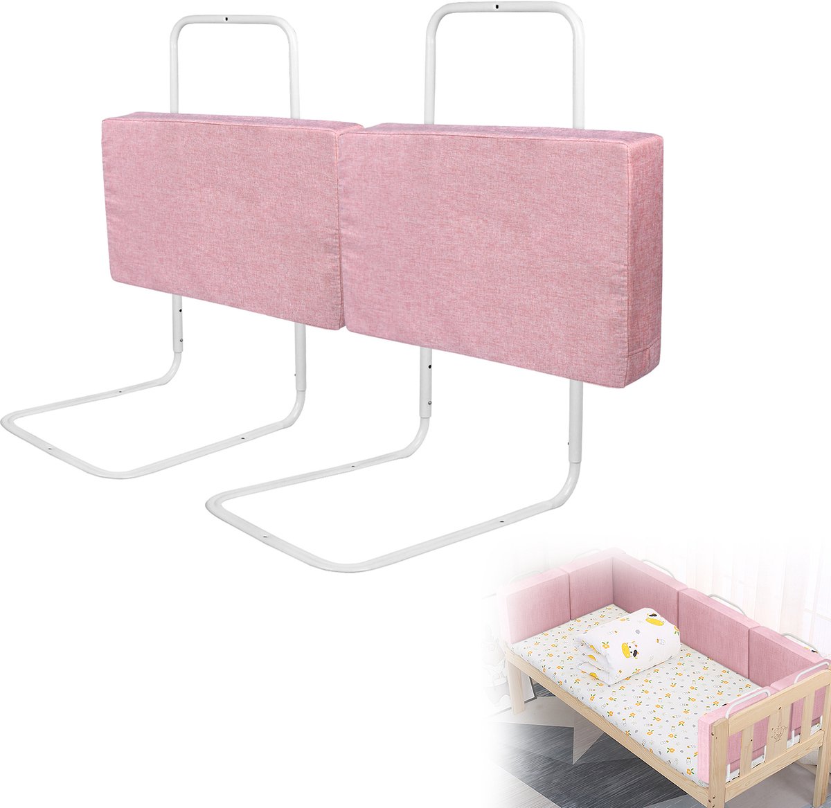 Froadp 2er 50 cm kinderbedhekje Bedhekje Bedbeschermingshekje voor kinderen Valbeveiliging Bed Kinderbedhekje 5-gaats in hoogte verstelbaar voor kinderbed & gezinsbed Roze