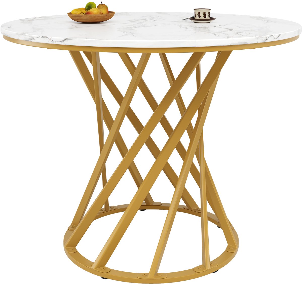 Merax Ronde Eettafel 80 X 80 X 76 Cm Met Marmerlook Tafelblad En Goudkleurig Metalen Onderstel Voor Tot 4 Mensen