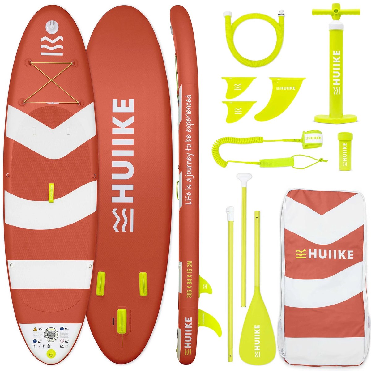 HUIIKE SUP Board - Opblaasbaar Paddle Board met Accessoires, Peddel, Vinnen, Pomp - Stand Up Paddle met Hoge Stabiliteit - 305 x 84 x 15 cm - Max. 130 kg