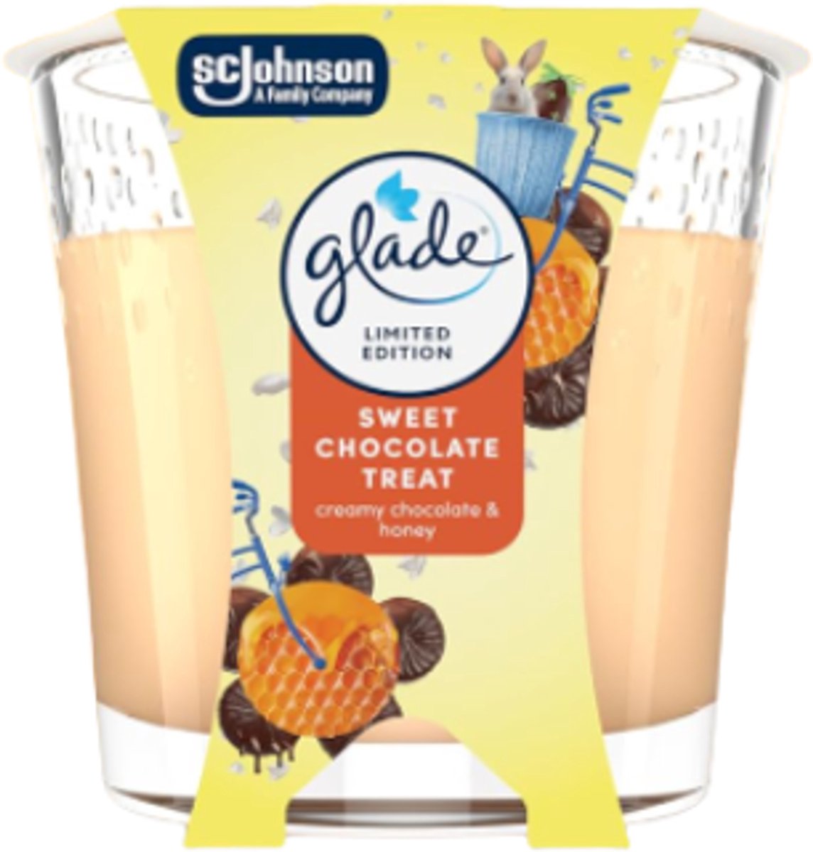 Glade Lente Geurkaars in Glas - Sweet Chocolate Treat - Glade | 1x 112g - Paas Editie - Pasen - Lentegeur Kaars in Glas - Brandduur: tot 30 uur Geel