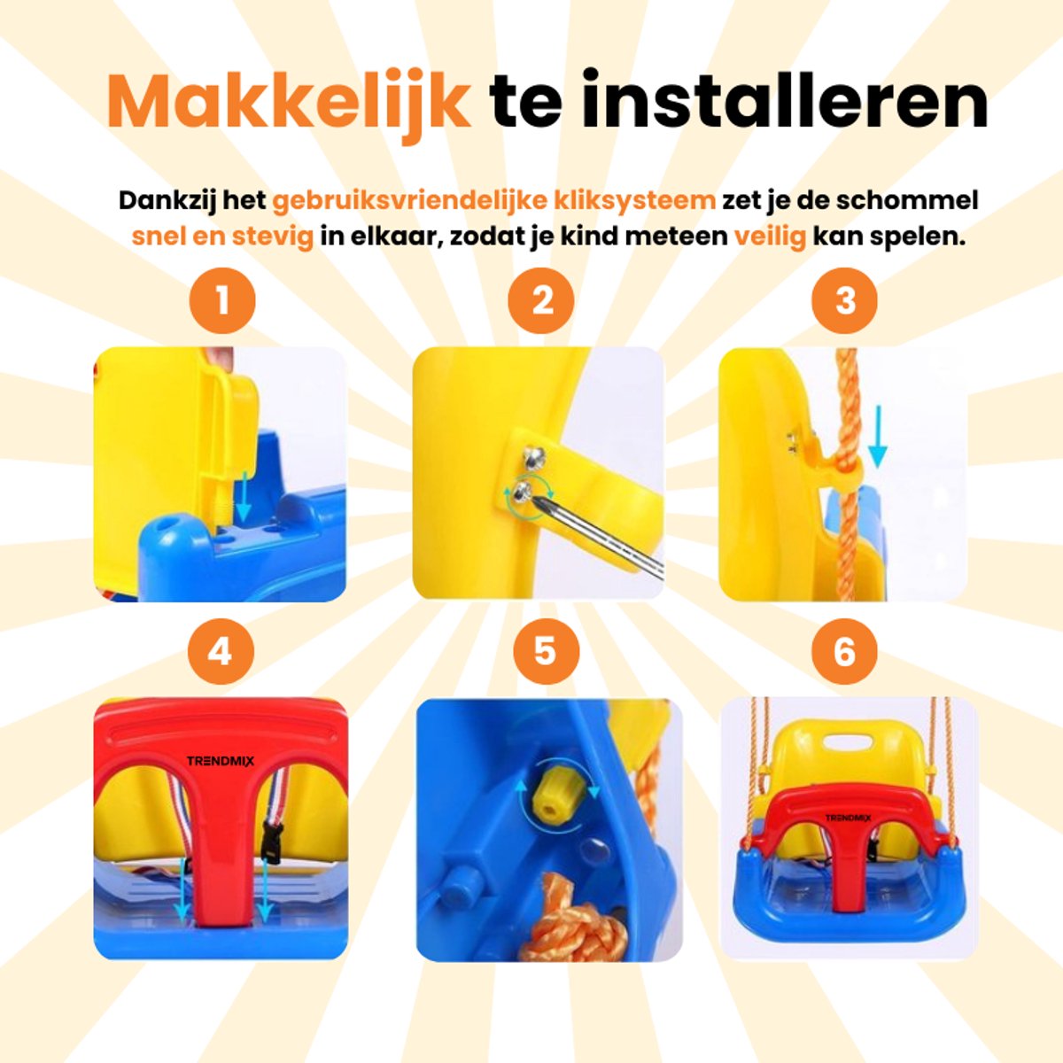 Trendmix Meegroei Schommel 3-in-1 Voor Baby, Peuter & Kleuter – Veilig Met Verstelbare Banden – Voor Binnen & Buiten Gebruik — afbeelding 5