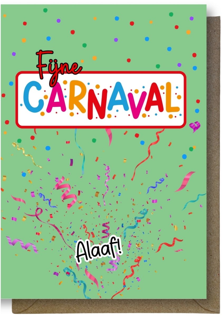 Luxe carnaval Wenskaart - carnavalkaart - fijne carnaval - 12x17cm - gevouwen kaart Inclusief gekleurde envelop