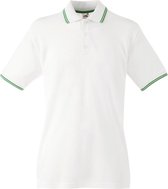 Fruit of the Loom Poloshirt Heren Wit-Kelly Green maat XL Dubbele strepen