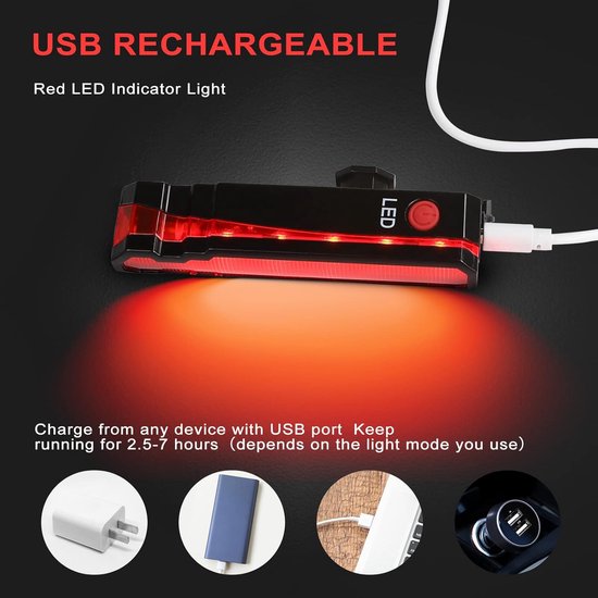 Super Helder Fietslicht Set - USB Oplaadbaar - Achterlicht met Laser - 5 LED - 6 Modi - Waterdicht - Voor Nachtrijden en Veiligheid — afbeelding 3