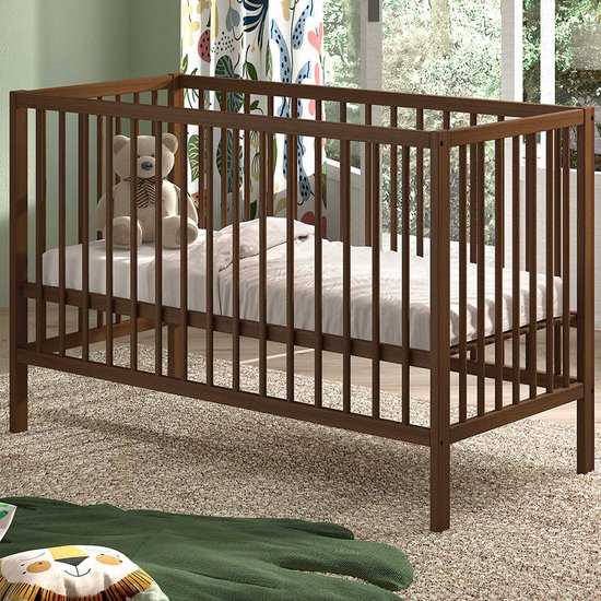 Babybed Dino | 60 x 120 cm | verstelbaar | beukenhout | walnootkleur - Vipack - Babybed - Bruin - Hout Eenpersoons Normaal bed