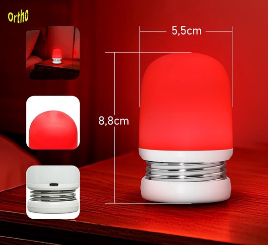 Ortho® - Nachtlampje - Slaaplamp - Nacht lamp Kinderen - Nacht lamp Volwassenen - Anti blauw Licht - USB-C oplaadbaar - Sfeerlamp - Dimbaar - Zwart van Merkloos — afbeelding 4