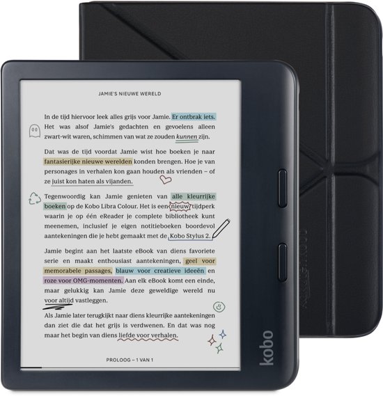 Kobo Libra Colour E-reader Zwart + Kobo SleepCover Hoes Zwart Bundel - 7 inch kleurenscherm - 32GB - Luisterboeken