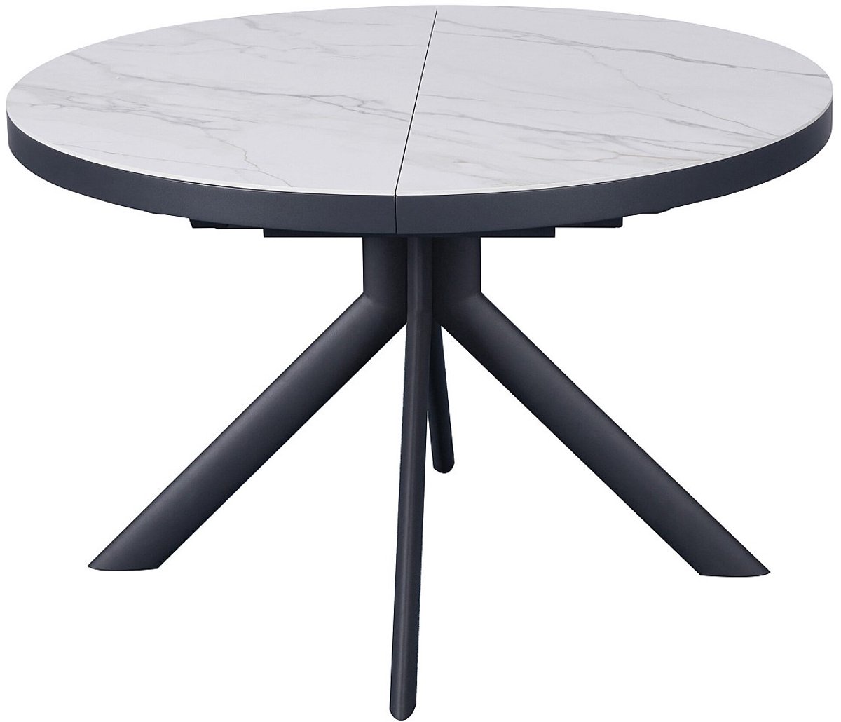 Vente-unique Uitschuifbare eettafel voor 4 tot 6 personen van keramiek, MDF en metaal - Wit en antraciet marmereffect - ZALYRA