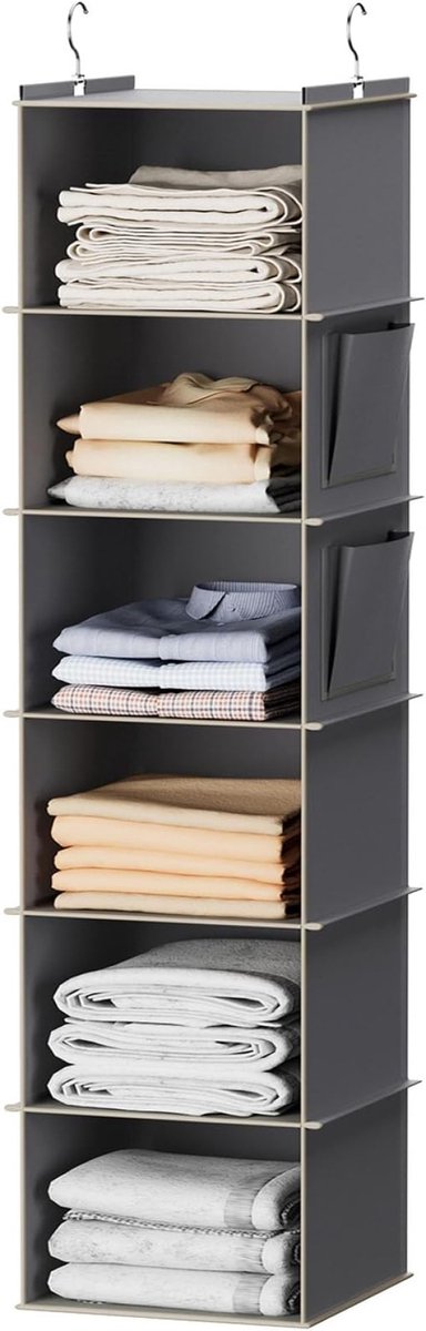 Hangende Kleding Organizer met 6 Vakken en Zijvakken