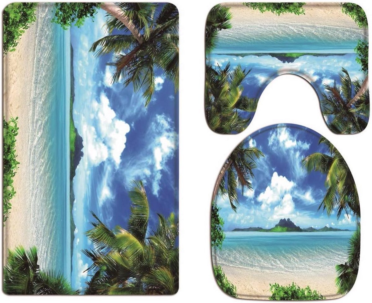 Tropisch Eiland Kust Strand Palmbomen Landschap Print Zachte Flanel Toilet Accessoires